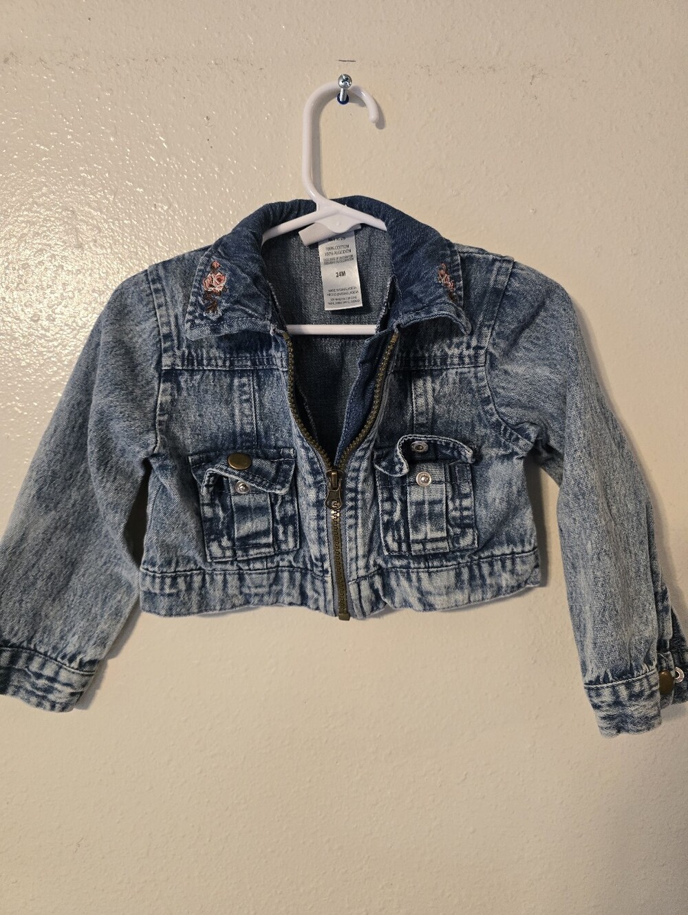 Little Lass Toddler Girl Cropped Acid Wash Denim Jacket 24M